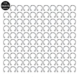 Wholesale 100PCS/Lot Steel Nose Ring Hoop Nostril Piercing Septum Ring Horseshoe Fake Nose Ring Body Jewellery 16G 12mm 240116