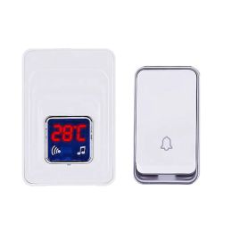 wholesale No Battery Wireless Thermometer Doorbell Door Bell Kit Outdoor Indoor Waterproof Plug in Temperature Gauge Display ZZ