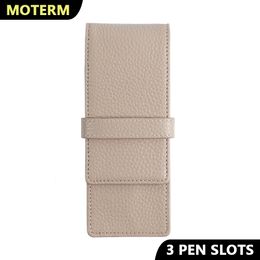Moterm Genuine Leather Flap Pen Bag with Magnetic Attraction for Three Pens Pebbled Grain Pencil Case Stationary Pen Pouch 240115