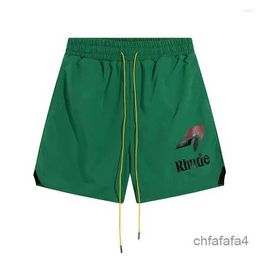 Men's Shorts Rhude Men Women Printing High Quality Polyester Mesh Fabric Sandy Beach Black Green Yellow Breathable Oversize 6SD8