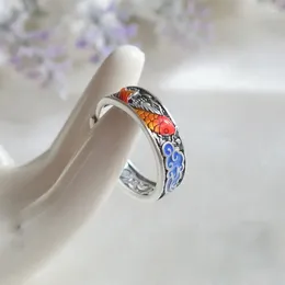 Cluster Rings SO Roasted Blue Carp Auspicious Clouds Like A Fish In Water Must Pass Every Exam Retro Hollow Silk Design Ring