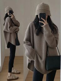 Casual Loose Knit Pullover Women Solid Oneck Fluffy Sweater Female Autum Warm Soft Fashion Long Sleeve Lady Knitwear 240116