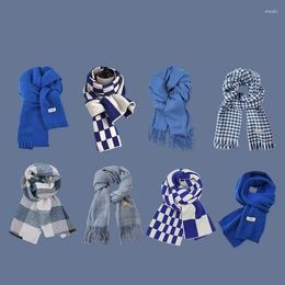 Scarves Blue Style Tartan Plaid For Women Winter Long With Fringe Super Soft Scarf