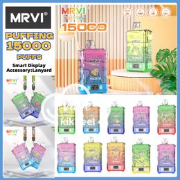 vape mrvi bar 15000 disposable vape puff 15k device vapes 750mah rechargeable DUAL MESH Coil with smart screen display and Lanyard puff bar vapes disposable puff mrvi