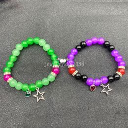 2Pcs Gothic Star Beaded Bracelet Creative Heart Magnetic Matching Couple Bracelets for Women Men Halloween Friendship Jewelry