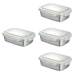 Dinnerware 4pcs Stainless Steel Lunch Box Sealing Crisper Heat Insulation Container For Home Office (Green 350ML)