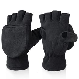 Windproof Convertible Flip Top Gloves Winter Warm Mittens Half Finger Gloves with Flap Cover For Man Women Kids Children 240116