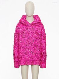 Women's Hoodies HIGH STREET Est 2024 F/W Designer Tops Jacquard Beaded Loose Hooded Hoodie