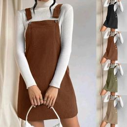 Casual Dresses Women's Solid Colour Corduroy Loose Sleeveless Suspender A Line Dress