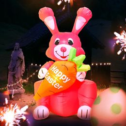 4FT Easter Bunny Rabbit Inflatable Decoration for Home Outdoor Party Festival DIY Garden Yard Prop With LED Light 240116