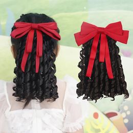 Bow Kids Wig Plait Little Girl Princess Hair Accessories Princess Dress Curly Ponytail Headgear Braid for Children Baby Headwear 240116