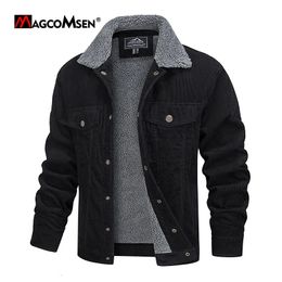 MAGCOMSEN Men's Corduroy Jackets Vintage Sherpa Fleece Windbrekaer Thick Warm Winter Coats MultiPockets Casual Denim Jacket 240115