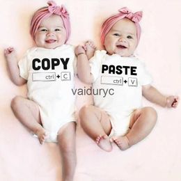 Rompers Copy Paste Twin Newborn Toddler Jumpsuit Ctrl+c Ctrl+v Print Funny Baby Clothes Boy Girl Short Sleeve Romper Infant Shower Gift H240508