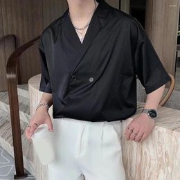 Men's Casual Shirts Fashionable Retro Daily Leisure Shirt Tops Comfortable Korean Plain Short Sleeve Turn Down Collar