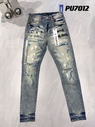 Mens Jeans Purple Jeans Designer Denim Embroidery Pants Fashion Holes Trouser US Size 28-40 Hip Hop Distressed Zipper Trousers rock revival true men jeansKXAD