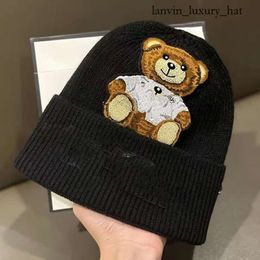 Moschino Women Hat HQ20 Bear Embroidery Knit Cuffed Beanie Winter Moschinos Hat Autumn Summer New Style Moschino Women Warm Cap White Fox Hats 259