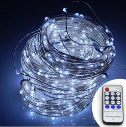 20M 200leds / 30M 300leds / 50M 500 LEDs Cool White String Light Christmas Lights Silver Wire Remote Control power adapter LL