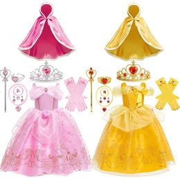 Fancy Girl Sleeping Beauty Aurora Beauty and the Beast Belle Princess Dress Halloween Cosplay Masquerade Birthday Party Costume 240116