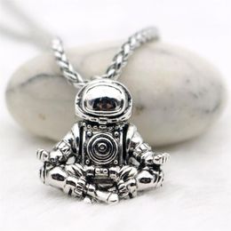 Astronaut Pendant Necklace Meditation Galaxy Universe Cosmic Spaceman Retro Women Men Necklace Steel Chains Real Leather Rope206M