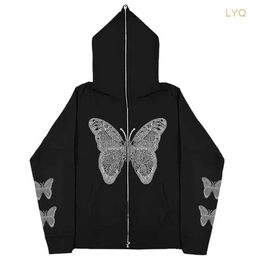 Sweatshirts Gothic Butterfly Skulls Wings Y2K Full Face Zip Up Hoodies Sweatshirt Oversized Harajuk HighStreet Men's Women's Streetwear Coat