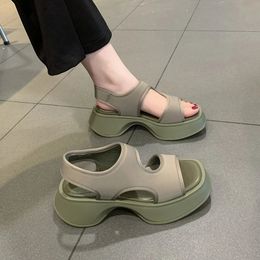 Summer Womens Sandals 2023 Gladiator Shoes y Heel Platform Comfy Female Pumps Casual Retro Square PeepToe Designer 240115