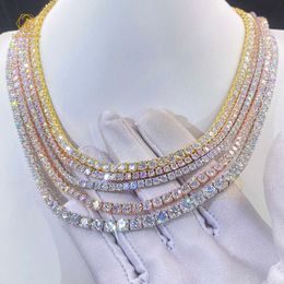 Fine Jewelry Hip Hopnecklace 10K 14K Gold Vs1 Lab Diamond HPHT CVD 2Mm 3Mm Cluster Iced Out Tennis Bracelet Link Chain