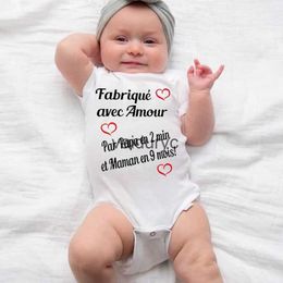 Rompers Made with Love Dad In 2 Min and Mom In 9 Months Baby Bodysuit Funny Newborn Toddler Jumpsuit Summer Clothes Infant Shower Gifts H240508