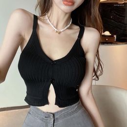 Women's Tanks 2024 Summer T Shirts For Women Sweet Knitted Camisole Clothes Crop Tops Backless Harajuku Vintage Aesthetic Y2k