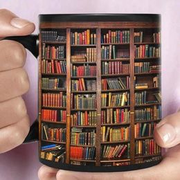 Mugs 3D Library Bookshelf Mug For Book Lovers Bookish Black With Librarian Club And Bookworm Design 350ml Coffee Tea Milk