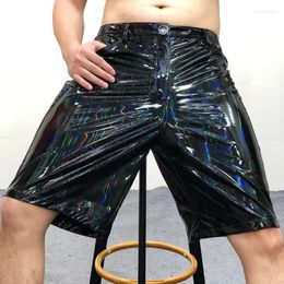 Men's Shorts Summer Colourful Mirror Shiny Loose Leather Pants Large Baggy Night Club Performance Elastic Soft Patent