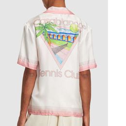 24ss Casablanca Pink Tennis Hawaii Shirts Silk Vacation Leisure Button Up Shirt Short Sleeve Hawaii Shirt