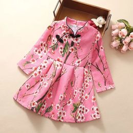 Fashion Girl Dress Spring Autumn Floral Cheongsam Chinese Dresses Princess Christmas Kids Chidlren Clothing Vestidos 3-8 Years 240116