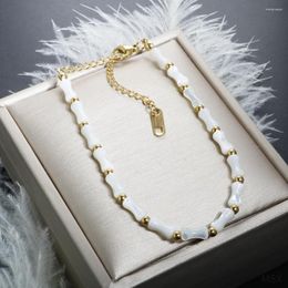 Charm Bracelets ZMfashion White Natural Stone Bamboo Fritillaria Beaded French Bracelet For Women Vintage High-end Couple Jewelry Gift