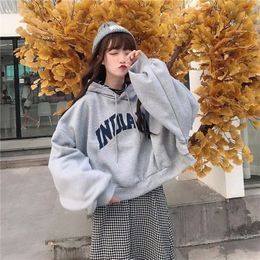 Autumn Thick Women Hoodies Fashion Loose Fake Two Piece Letter Printing Tops Harajuku Warm Preppy All Match Crop Sweatshirts 240115