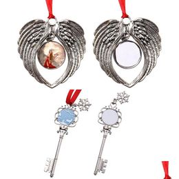 Sublimation Santa Claus Metal Key Christmas Pendant Ornaments With Red Rope Transfer Printing Blank Diy Consumable Drop Delivery Dhb6M