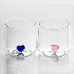 Nordic Ins Style Home Decoration Couple Love Heart Cup Water Tea Milk Coffee Transparent Creative Simple Glass Mugs Drop Delivery Dheju