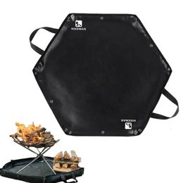 Foldable Fire Pit Fireproof Mat With Hanger Ear Heat Resistant Firewood Bag Ember Mat For Grass BBQ Smoker Patio Deck Outdoor 240116