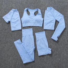 2/3/5-piece seamless women's sportswear yoga set sportswear gym clothing fitness long sleeved crop top waist long legs 240116
