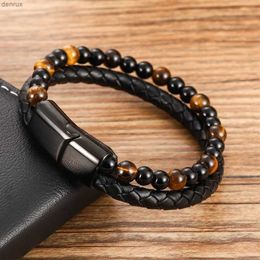 Charm Bracelets Charm Men Bracelet Rope Stainless Steel Magnetic Natural Stone Leather Beaded Braclet Volcanic Stone bracelet bangles Chain Gift