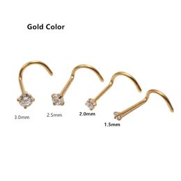 Wholesale 50pcs/Lot CZ Nose Stud Screw Steel Nose Ring Nose Piercing 20gX1.5mm 2mm 2.5mm m Gold Colour 240116