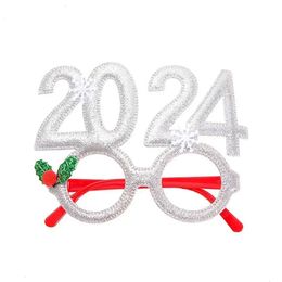 New Banners Streamers Confetti 1pc 2024 New Year Glasses Frame Photobooth Props Merry Christmas Ornaments Xmas Navidad Gifts New Year Eve Party Favors Decor