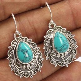 Dangle Earrings 2024 Year Vintage Bohemia Oval Green Turquoise Hanging With Stones For Women Luxury Travel Holiday Jewellery