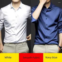 Men's Dress Shirts Quality Stretch Anti-Wrinkle Smooth Men Long Sleeve Shirt For Male Slim Social Business Blouse Solid Colour