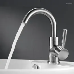 Bathroom Sink Faucets SUS 304 Stainless Steel Brushed Surface Single Handle Hole Basin Faucet