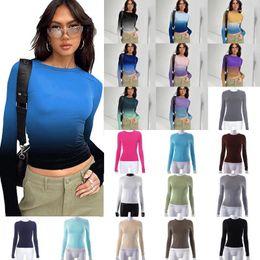 Women's T Shirts Women Casual Ski Gradient Colour Printed Long Sleeve O Neck Base Tees Tops Clothing 20244 Autumn Skinny Elestic