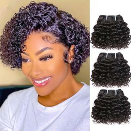 Brazilian Deep Wave Human Hair Bundles Bouncy Curly Hair for Women Short Curly Human Hair Bundles Hair Weaves 6inch 240115