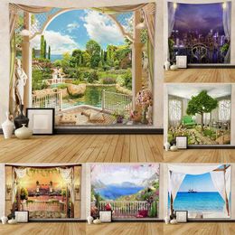 Tapestries Tapestry New Custom Window Landscape Printing Background Bedroom Livingroom Personality Decoration Hanging Cloth