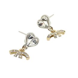 Designer Luxury Women Earrings Famous French Brand Classic Double Letter Heart Inlaid Large White Rhinestone Brass Material Charm Jewelry Girl Fashion Gift