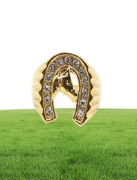 Cool design gold crystal Lucky shoe Ring Stainless Steel racing jewelry Gold head Ring Band Finger5466881