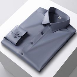 Men's Dress Shirts 5XL Solid Colour Smooth Shirt Simple Fashionable Gray-blue Wrinkle Resistant Soft Comfortable Business Fit Office Clothes